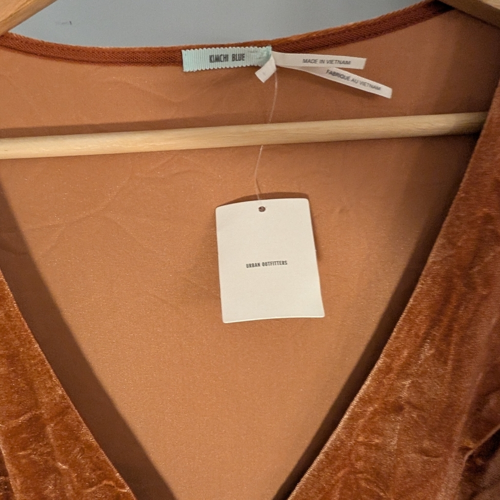 NWT Urban Outfitters Velvet Long Sleeve Dress Burnt Orange Size Medium Fairy - Picture 6 of 9